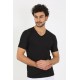moda çizgi Erkek Likralı V Yaka Siyah T-Shirt 65700