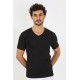 moda çizgi Erkek Likralı V Yaka Siyah T-Shirt 65700