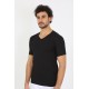 moda çizgi Erkek Likralı V Yaka Siyah T-Shirt 65700