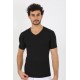 moda çizgi Erkek Likralı V Yaka Siyah T-Shirt 65700