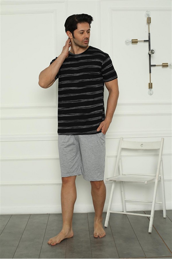Moda Çizgi Erkek Penye Şortlu Pijama Takım 6833