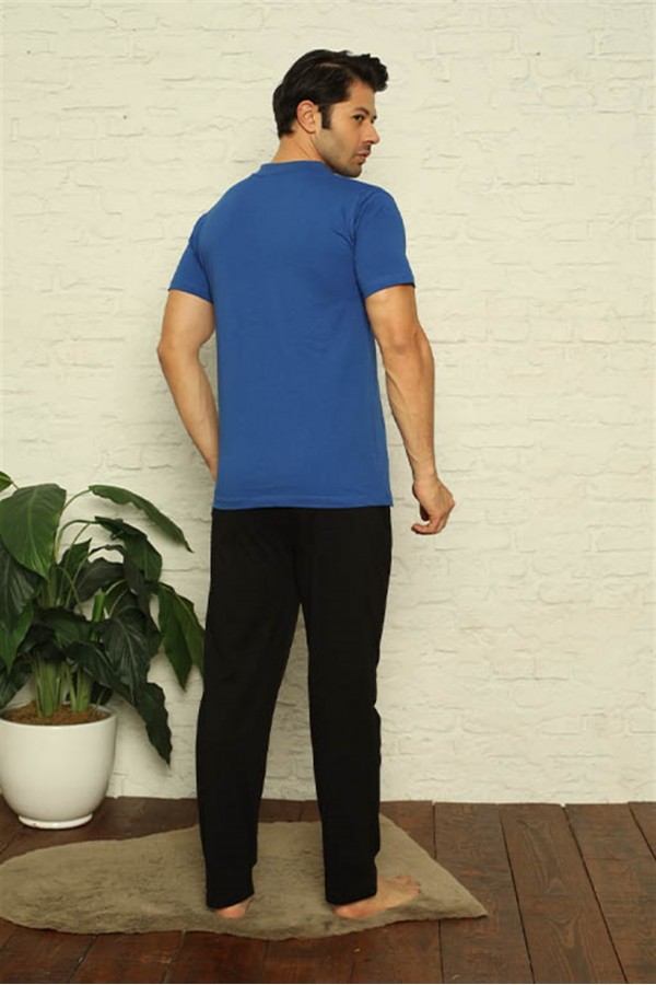 Moda Çizgi Erkek Sax V Yaka 3'lü Pijama Takım 6822