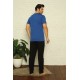 Moda Çizgi Erkek Sax V Yaka 3'lü Pijama Takım 6822
