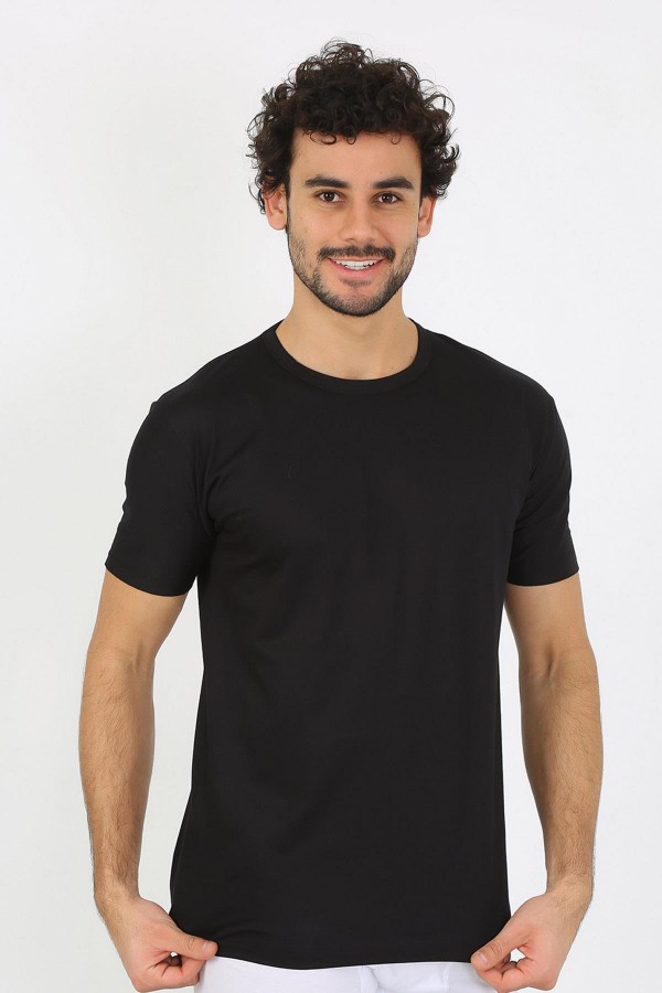 moda çizgi Erkek Sıfır Yaka Siyah Penye Atlet 6567
