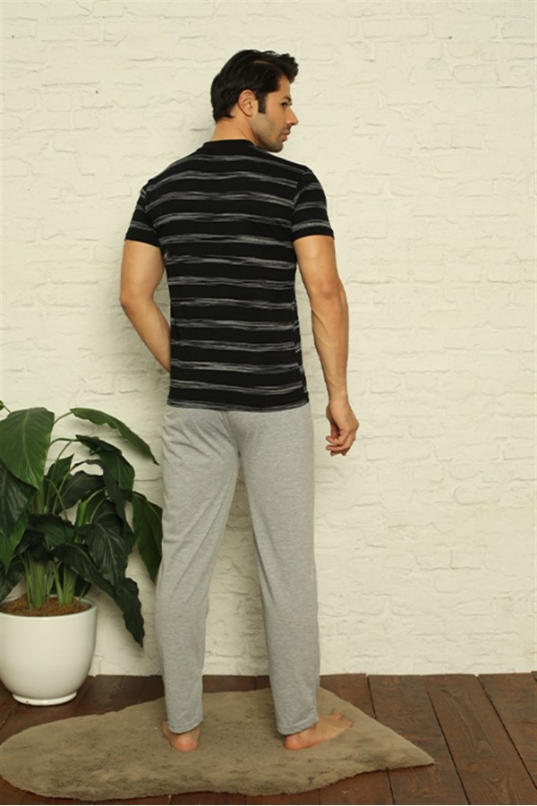 Moda Çizgi Erkek Siyah 3'lü Pijama Takım 6823