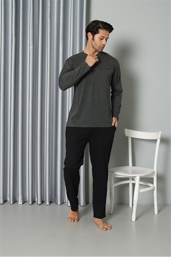 Moda Çizgi Erkek Uzun Kol Penye Antrasit Pijama Takım 6841