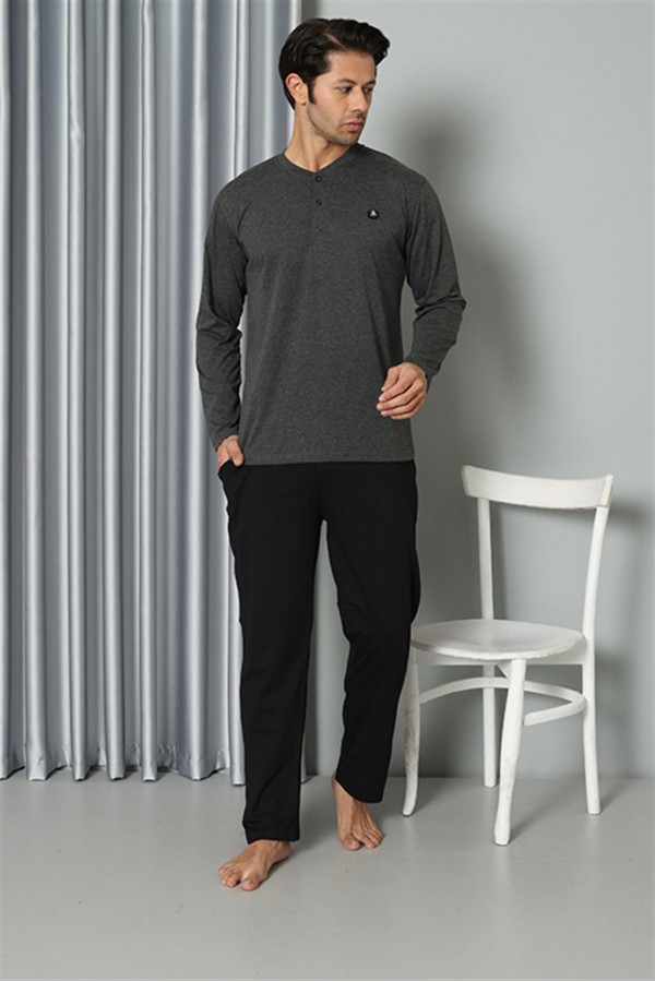 Moda Çizgi Erkek Uzun Kol Penye Antrasit Pijama Takım 6841