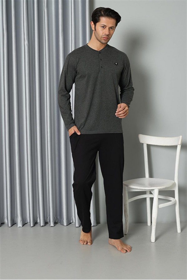 Moda Çizgi Erkek Uzun Kol Penye Antrasit Pijama Takım 6841