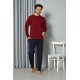 Moda Çizgi Erkek Uzun Kol Penye Bordo Pijama Takım 6841