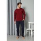 Moda Çizgi Erkek Uzun Kol Penye Bordo Pijama Takım 6841
