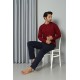 Moda Çizgi Erkek Uzun Kol Penye Bordo Pijama Takım 6841