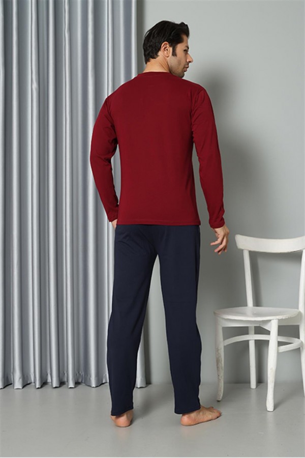 Moda Çizgi Erkek Uzun Kol Penye Bordo Pijama Takım 6841