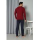 Moda Çizgi Erkek Uzun Kol Penye Bordo Pijama Takım 6841