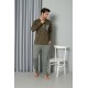 Moda Çizgi Erkek Uzun Kol Penye Haki Pijama Takım 6842
