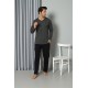 Moda Çizgi Erkek Uzun Kol V Yaka Penye Antrasit Pijama Takım 6843