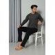 Moda Çizgi Erkek Uzun Kol V Yaka Penye Antrasit Pijama Takım 6843