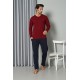 Moda Çizgi Erkek Uzun Kol V Yaka Penye Bordo Pijama Takım 6843