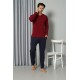 Moda Çizgi Erkek Uzun Kol V Yaka Penye Bordo Pijama Takım 6843