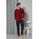Moda Çizgi Erkek Uzun Kol V Yaka Penye Bordo Pijama Takım 6843