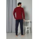 Moda Çizgi Erkek Uzun Kol V Yaka Penye Bordo Pijama Takım 6843
