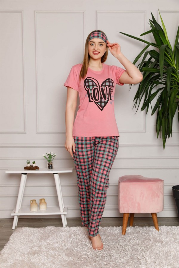 Moda Çizgi Kadın %100 Pamuk 3'lü Sabahlık Pijama Takım 1117