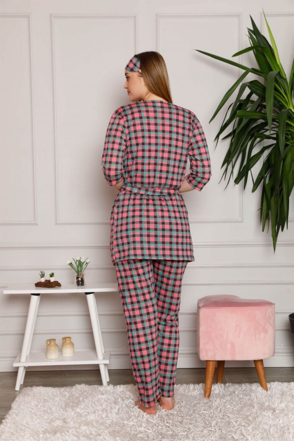 Moda Çizgi Kadın %100 Pamuk 3'lü Sabahlık Pijama Takım 1117