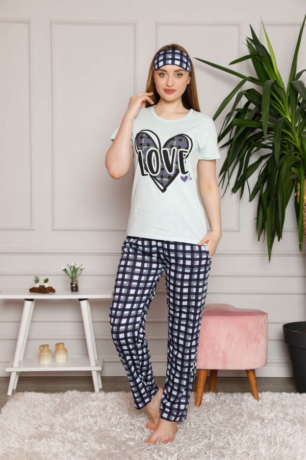 Moda Çizgi Kadın %100 Pamuk 3'lü Sabahlık Pijama Takım 1118