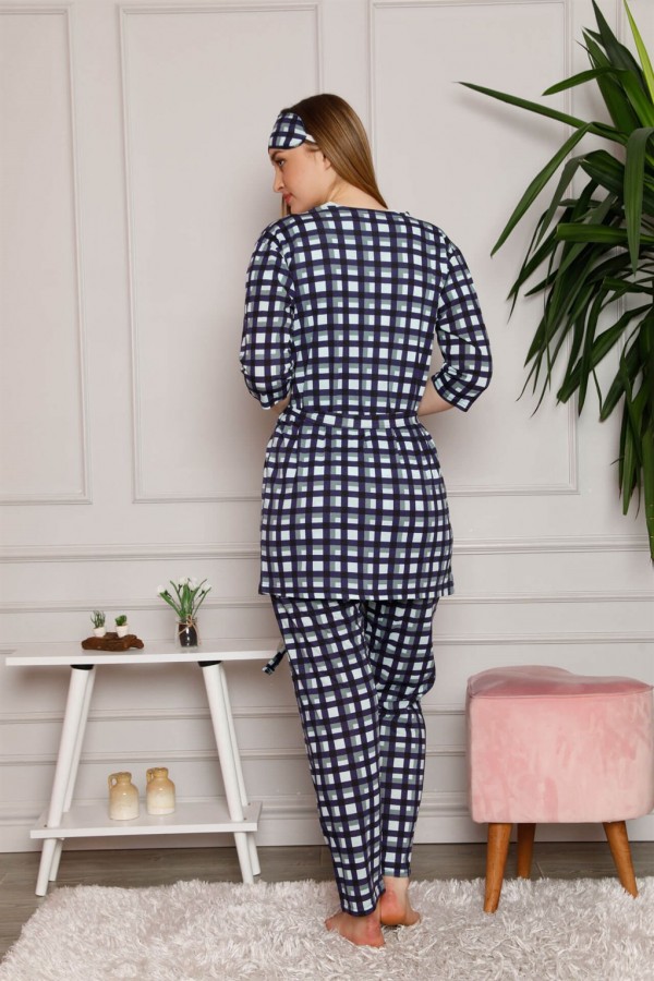 Moda Çizgi Kadın %100 Pamuk 3'lü Sabahlık Pijama Takım 1118