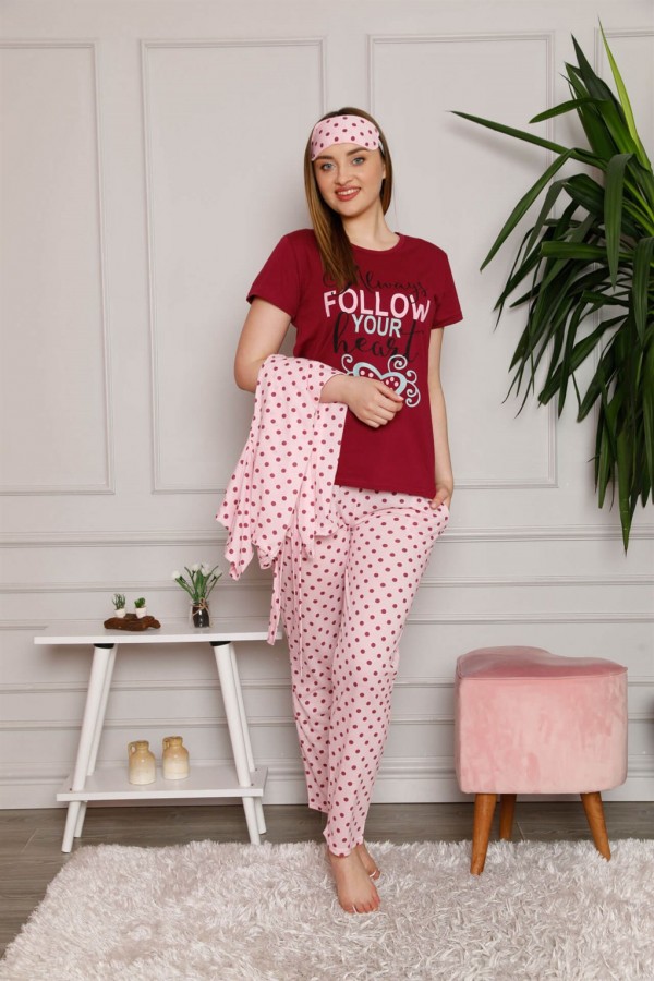Moda Çizgi Kadın %100 Pamuk 3'lü Sabahlık Pijama Takım 1119