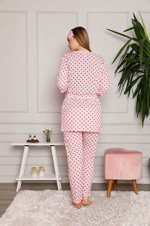 Moda Çizgi Kadın %100 Pamuk 3'lü Sabahlık Pijama Takım 1119