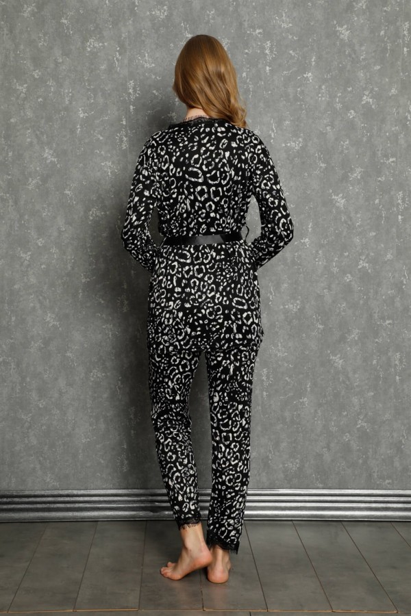 Moda Çizgi Kadın %100 Pamuk 3'lü Sabahlık Pijama Takım 16101