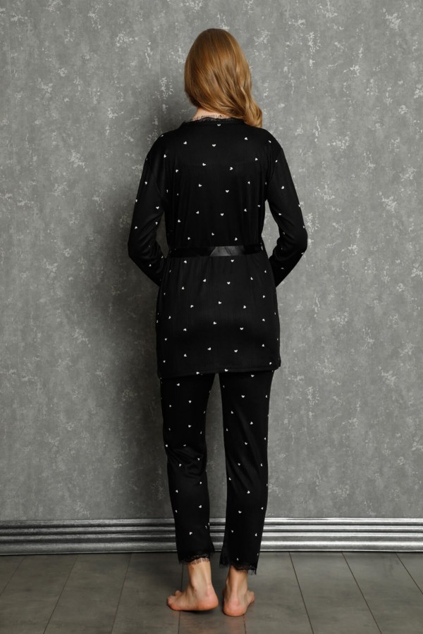 Moda Çizgi Kadın %100 Pamuk 3'lü Sabahlık Pijama Takım 16103
