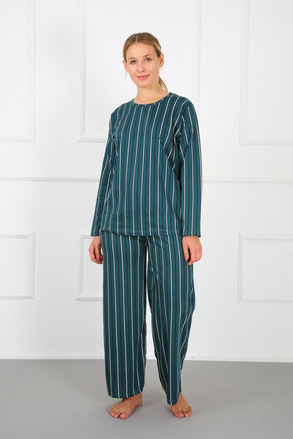 Moda Çizgi Kadın %100 Pamuk Büyük Beden Pijama Takım 202168
