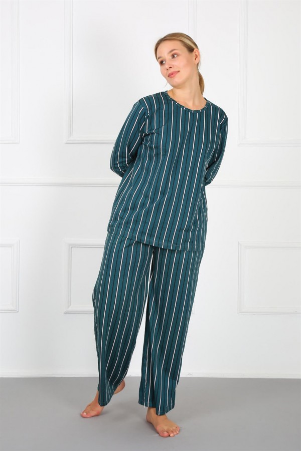 Moda Çizgi Kadın %100 Pamuk Büyük Beden Pijama Takım 202168