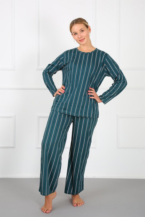 Moda Çizgi Kadın %100 Pamuk Büyük Beden Pijama Takım 202168