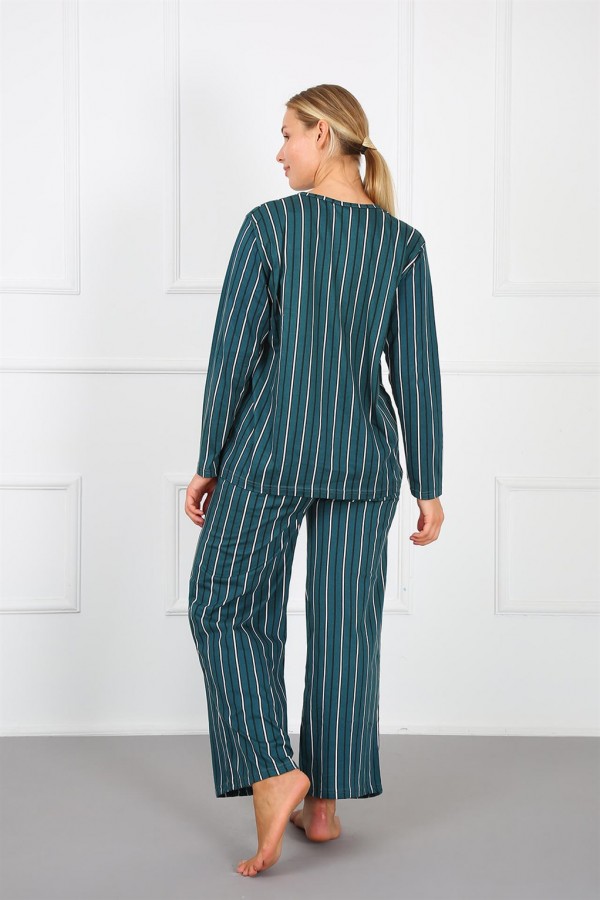 Moda Çizgi Kadın %100 Pamuk Büyük Beden Pijama Takım 202168