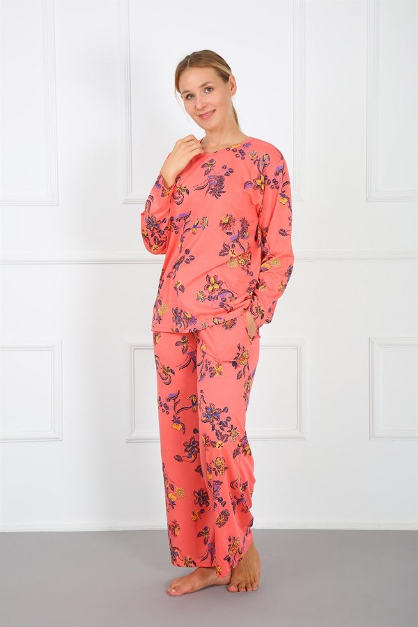 Moda Çizgi Kadın %100 Pamuk Büyük Beden Pijama Takım 202171
