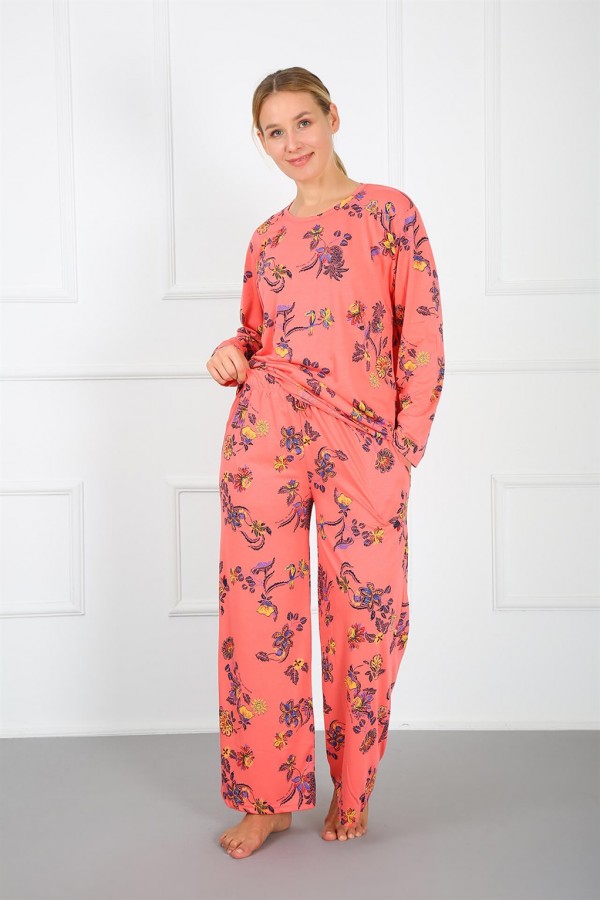 Moda Çizgi Kadın %100 Pamuk Büyük Beden Pijama Takım 202171