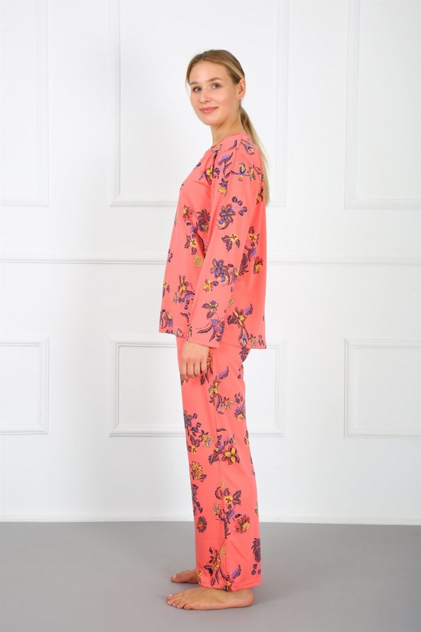 Moda Çizgi Kadın %100 Pamuk Büyük Beden Pijama Takım 202171