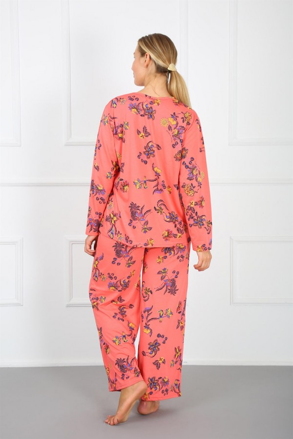 Moda Çizgi Kadın %100 Pamuk Büyük Beden Pijama Takım 202171