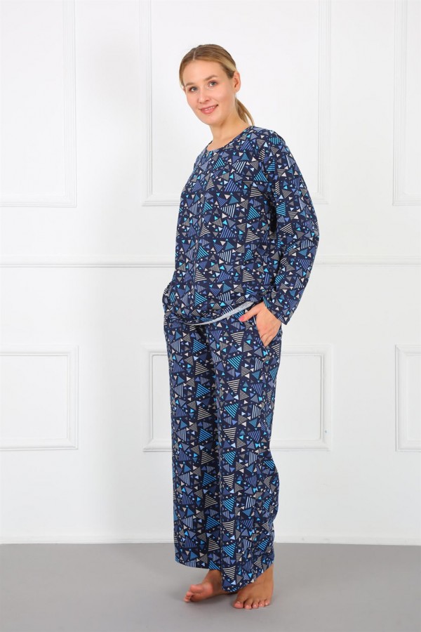 Moda Çizgi Kadın %100 Pamuk Büyük Beden Pijama Takım 202172