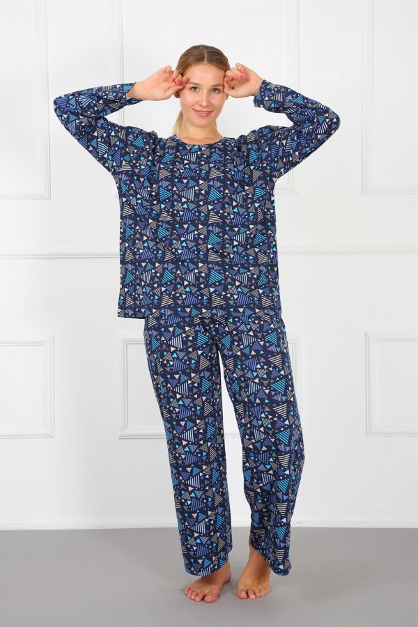 Moda Çizgi Kadın %100 Pamuk Büyük Beden Pijama Takım 202172
