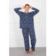 Moda Çizgi Kadın %100 Pamuk Büyük Beden Pijama Takım 202172