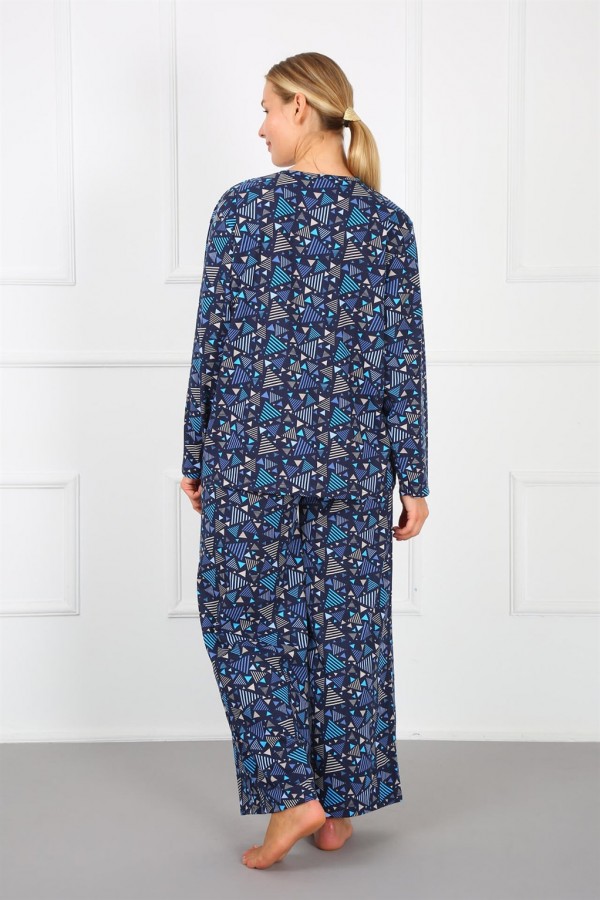 Moda Çizgi Kadın %100 Pamuk Büyük Beden Pijama Takım 202172