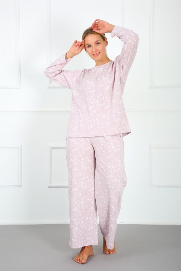 Moda Çizgi Kadın %100 Pamuk Büyük Beden Pijama Takım 202173
