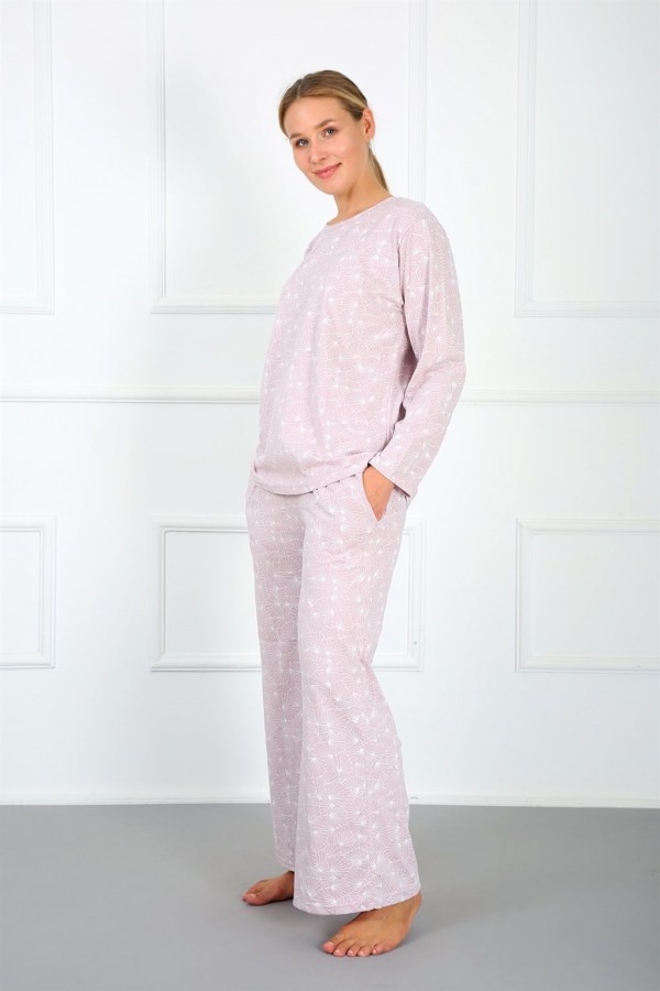 Moda Çizgi Kadın %100 Pamuk Büyük Beden Pijama Takım 202173
