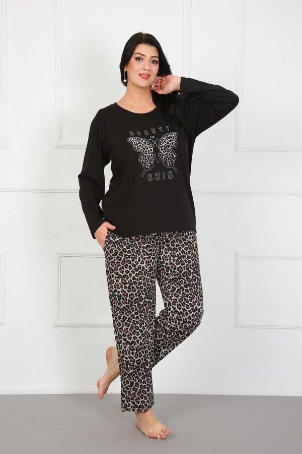 Moda Çizgi Kadın %100 Pamuk Büyük Beden Pijama Takım 202174
