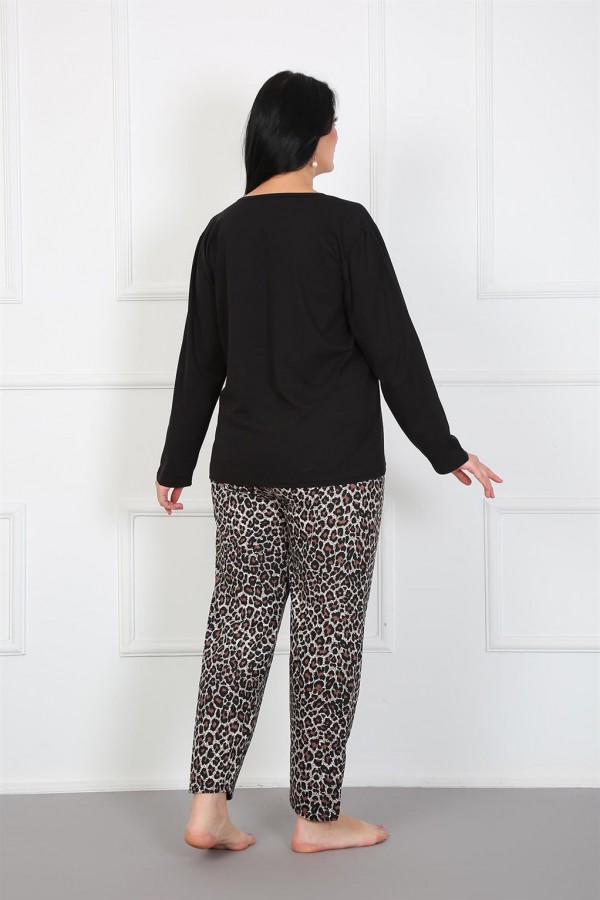 Moda Çizgi Kadın %100 Pamuk Büyük Beden Pijama Takım 202174
