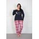 Moda Çizgi Kadın %100 Pamuk Büyük Beden Pijama Takım 202175