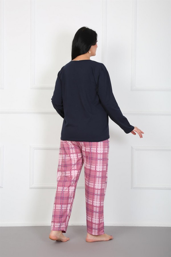 Moda Çizgi Kadın %100 Pamuk Büyük Beden Pijama Takım 202175